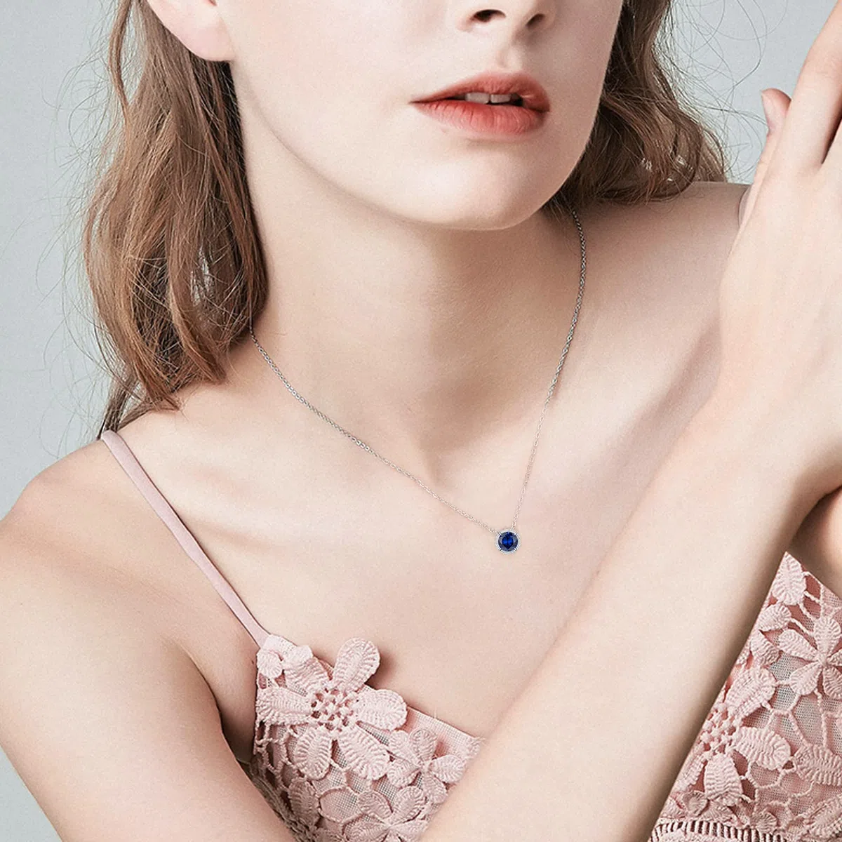 Qings Birthstone Collana in Argento 925 Donna, Collane Pendente Donna Strass Regalo di Compleanno