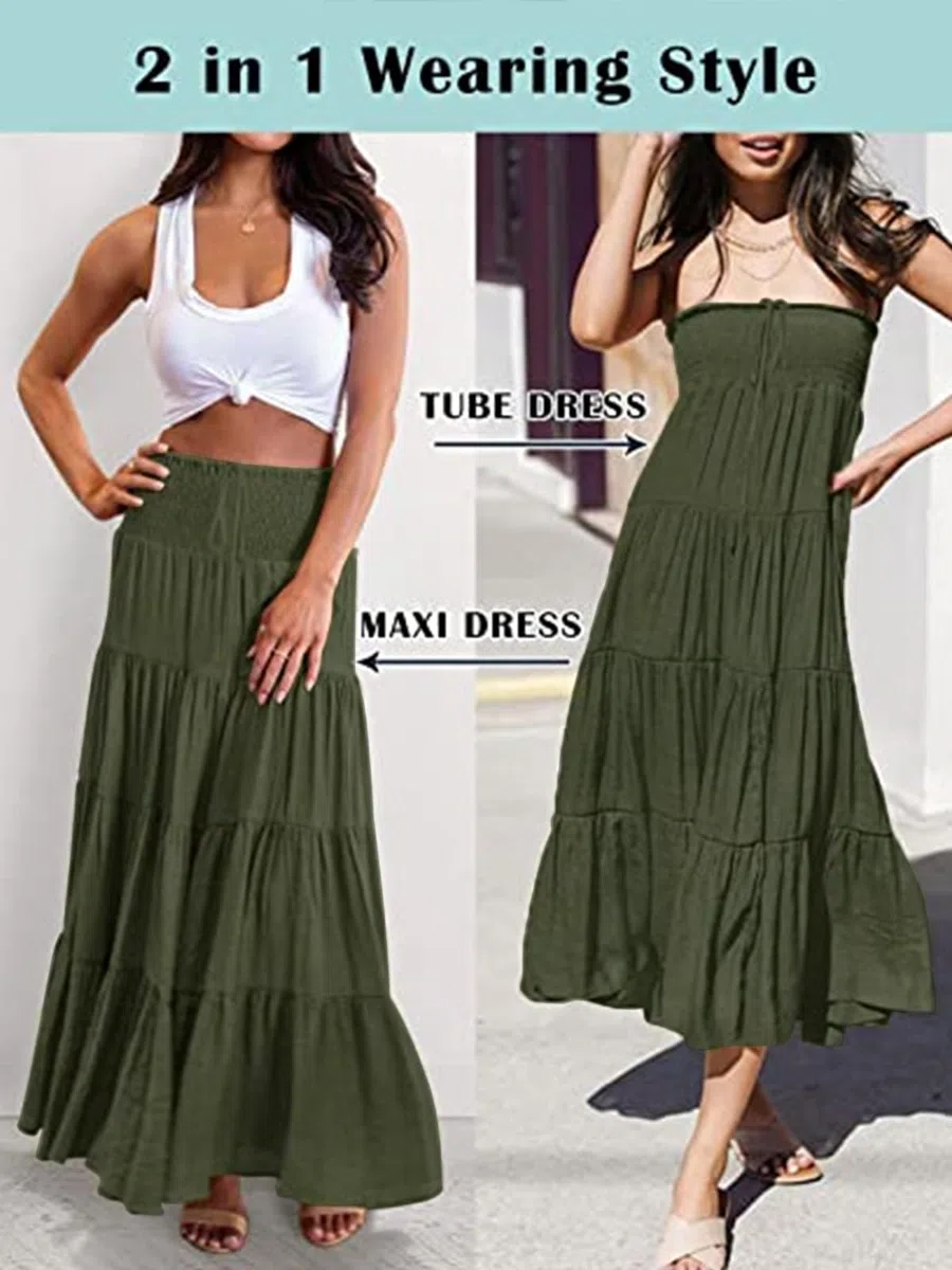 Adigaber Pieghettato Retro Maxi Gonna Lunga 2 in 1 Gonna Abito Bohemien Sciolto Gonna fluente Festa in Spiaggia Vestito Indossare Gonna Gonna Swing Grande Danza del Ventre Casual