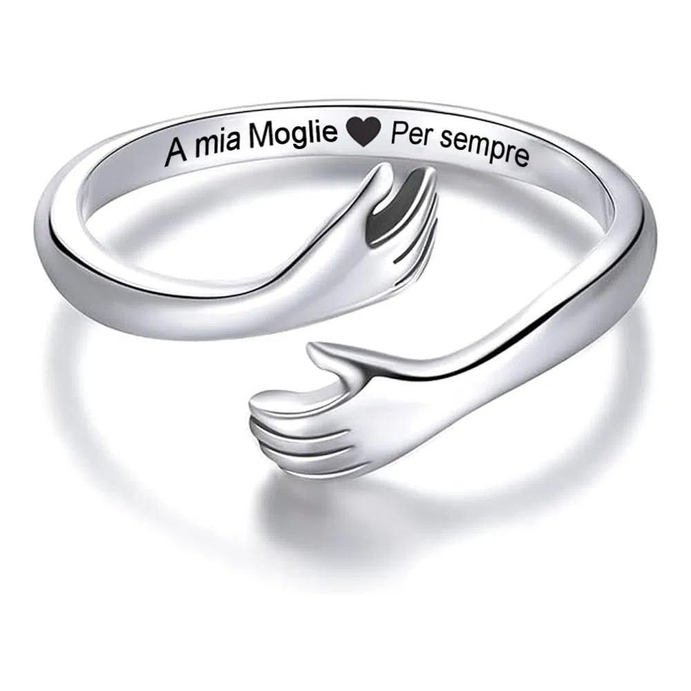 Anello da Donna A Mia Moglie in Argento Sterling 925 Regalo Anniversario d'amore per Moglie Regali Matrimonio - Dimensione Regolabile Anelli - Cofanetto incluso