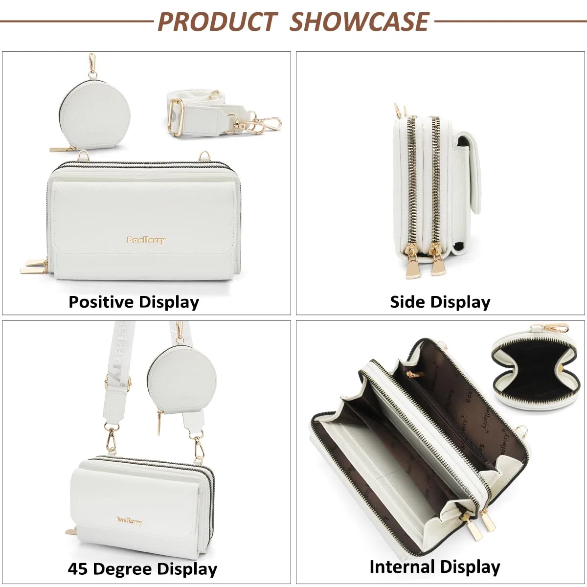 HNOOM Borse a Tracolla per Cellulare Portafoglio Donna Doppia Cerniera Lunga in Pelle PU Grande Capacità Mini Borsa Tracolla Donna con Portamonete e Tracolla Porta Cellulare (Bianco)