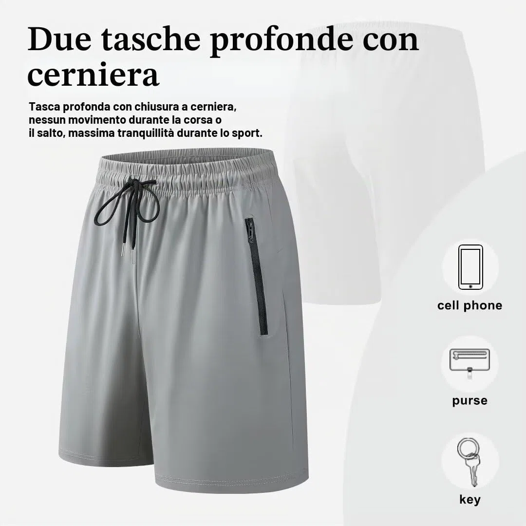 shepretty Pantaloncini Uomo, Pantaloni Corti Pantaloncini Sportivi con Tasche Zip, Pantaloncino Tuta Training Shorts di Coulisse, Asciugatura Rapida Traspirante 724