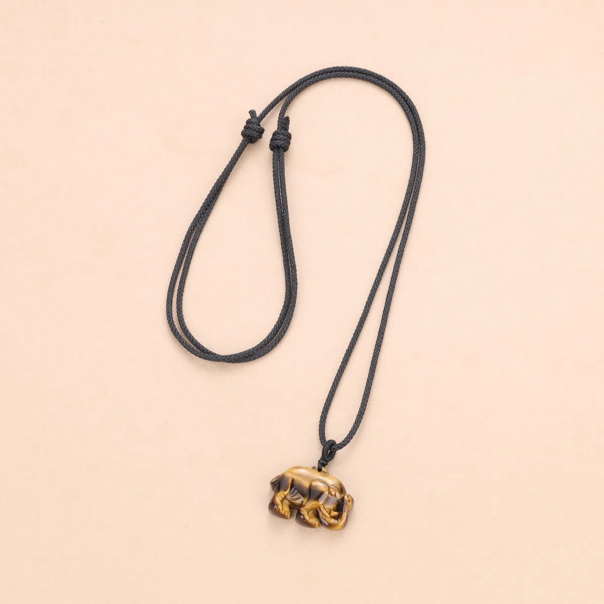 COAI Pendente Elefante in Pietra Dura Naturale Occhio di Tigre, Collana Pendente Unisex Laccio Regolabile
