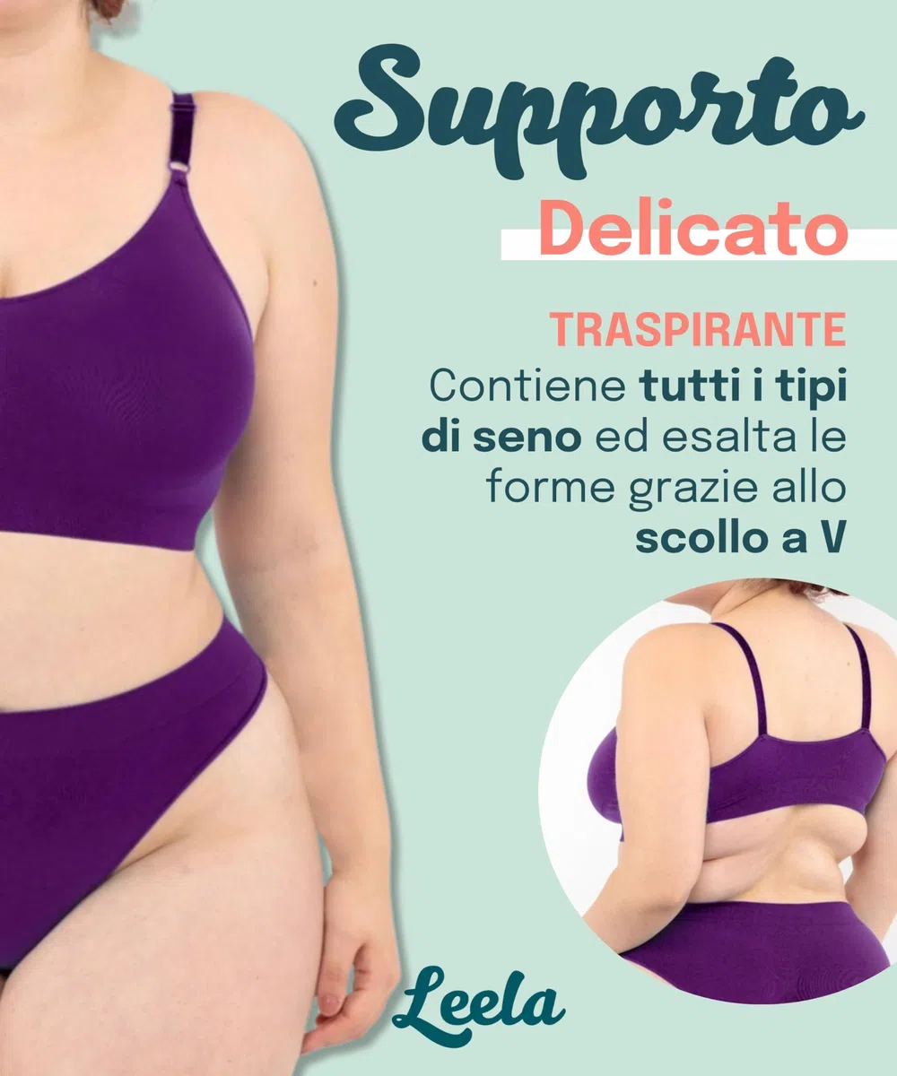 LEELA LAB Reggiseno Senza Ferretto Donna Taglie Forti, Comodo e Versatile con Spalline Regolabili, Realizzato con Tecnologia Seamless Senza Cuciture - Made in Italy