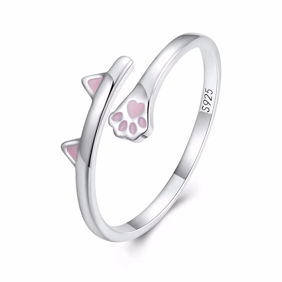 Qings Anello Regolabile Carino Gatto Argento 925 Animale Aperto Anello Impilabile Anelli Gioielli Regalo di Compleanno per Donna Ragazze