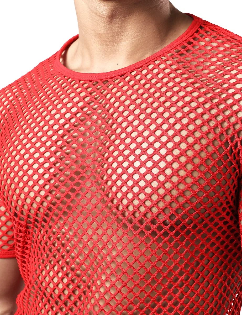 JOGAL Camicia da uomo a maniche corte trasparente muscolare