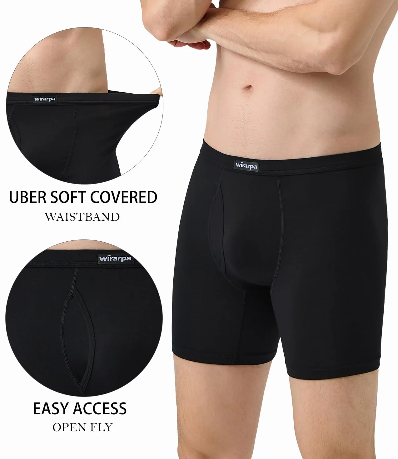 wirarpa Confezione da 4 Boxer da Uomo in Micromodal Lunghi Elasticizzato Mutande Uomo Intimo Maschile con Mosca Aperta Multicolore