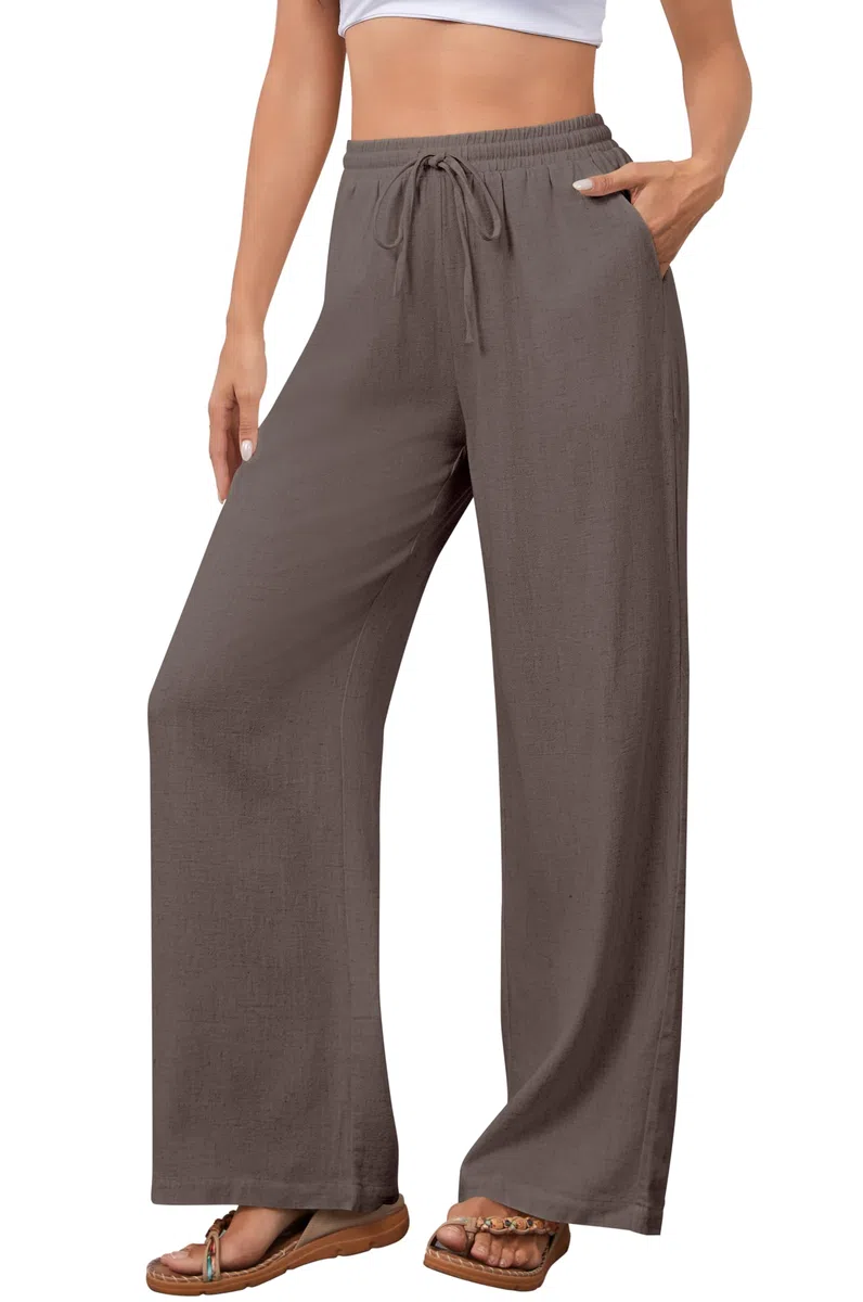NONSAR Pantaloni da Donna in Cotone per Il Tempo Libero con Coulisse in Lino Elasticizzati Casual vestibilità Larga con Tasche Leggeri Tinta Unita