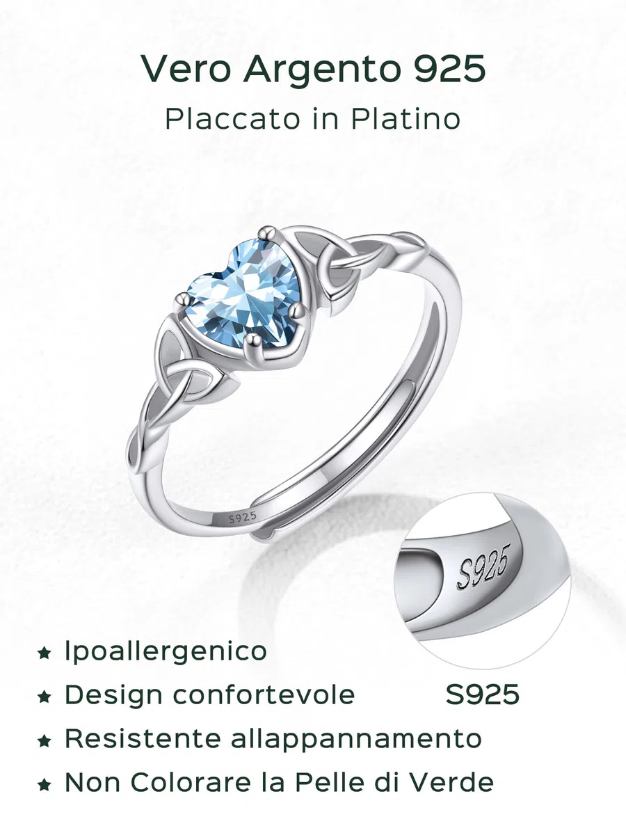 ChicSilver Anelli Donna Argento 925 Regolabili, Anello Donna Regolabile con 12 Mesi Pietra Portafortuna, Fedina Argento 925 Cuore Ragazza Fidanzamento Confezione Regalo