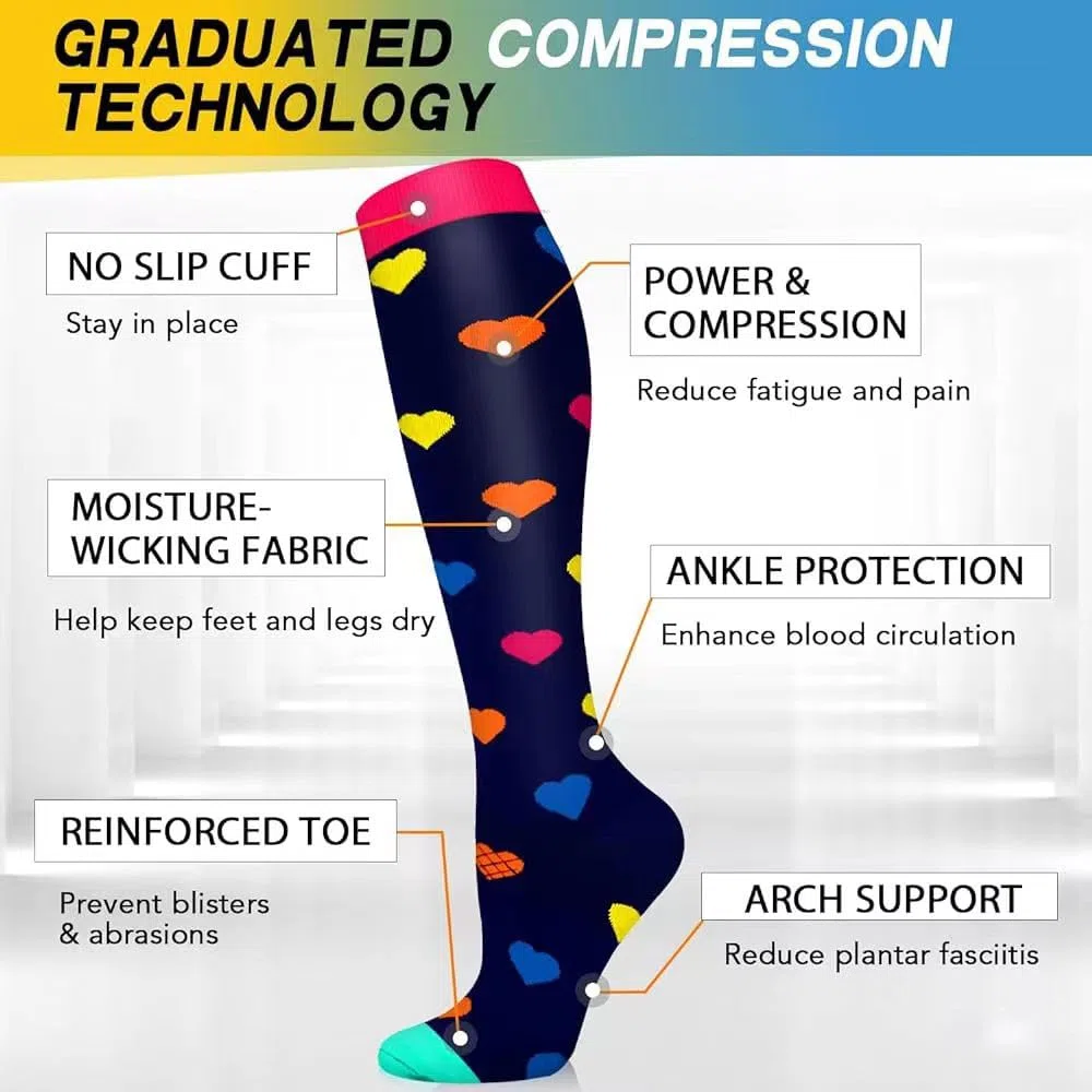 Calze a Compressione, (8 paia) per Uomo e Donna 15-20 mmHg, Calze a Compressione Graduata per Infermiere, Sportivi, Atletica, Medici, Ciclismo, Running e in Gravidanza, Viaggi in Aereo, Recupero