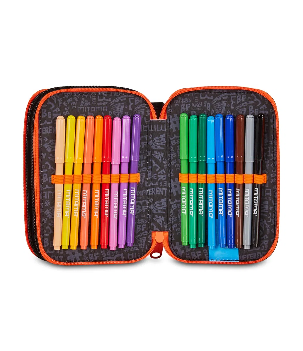 Mitama Astuccio Scuola 3 Scomparti, TRIPLO MITADRIFT, Contenuto 47 pz, Completo di Matite, Pennarelli, Portapenne Scuola Elementare Bambino