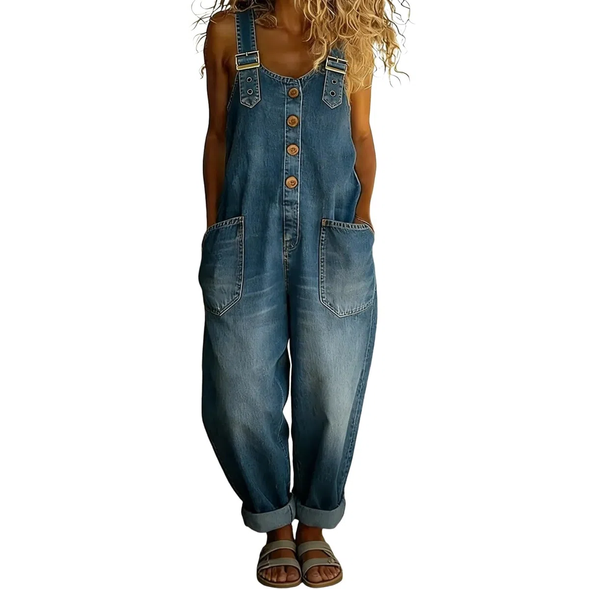 Salopette Donna Jeans Lunga Estivo Elegante S–2XL Pantaloni Lunghi Baggy Chic Tuta Intera Donna Casual Gamba Larga con Spalline Regolabili Jumpsuit per Tempo Libero