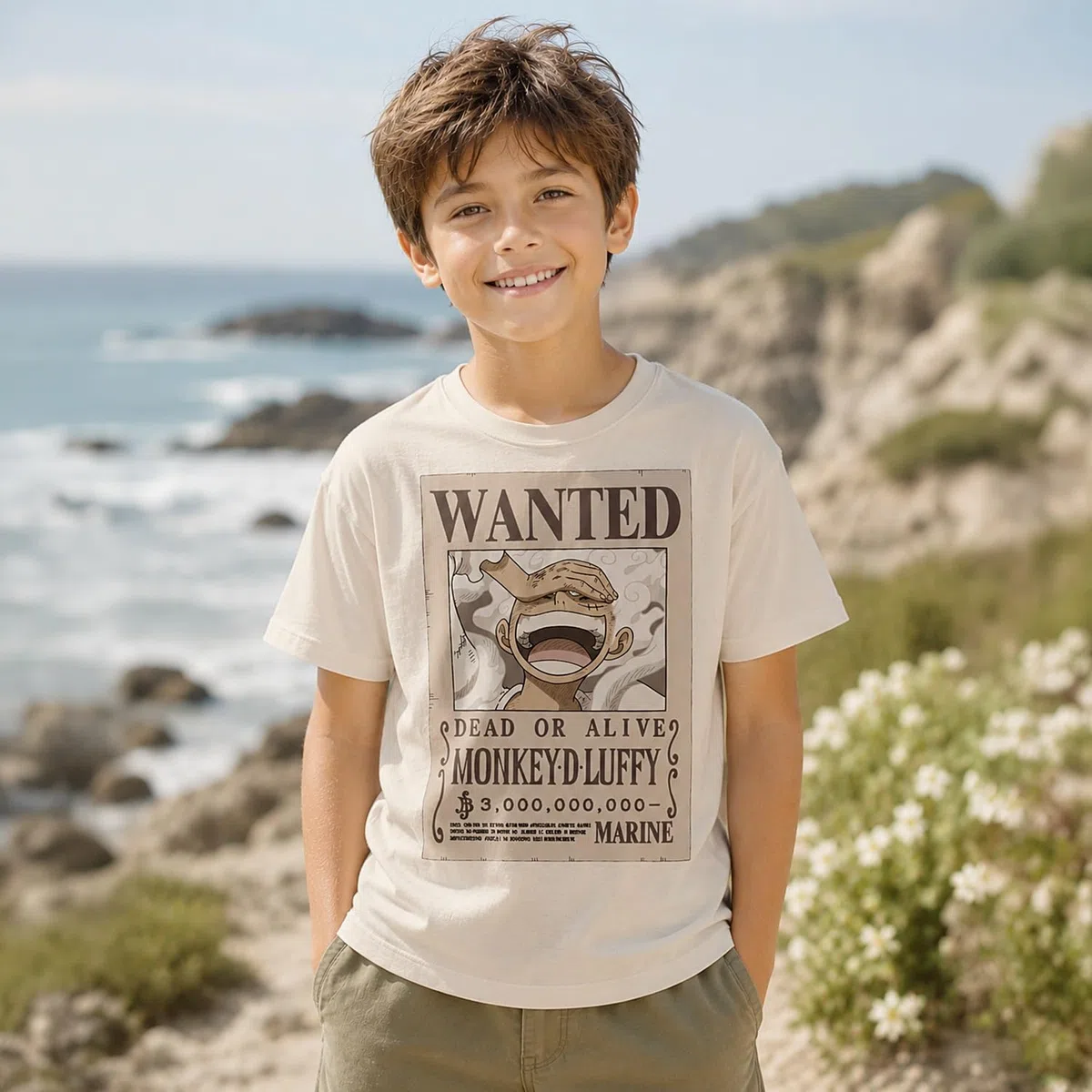 One Piece T Shirt Bambino e Ragazzo Luffy Wanted Poster – Maglietta Ufficiale Anime in Cotone, Ricompensa da 3 Miliardi di Berry - Maglia Idea Regalo Bambini