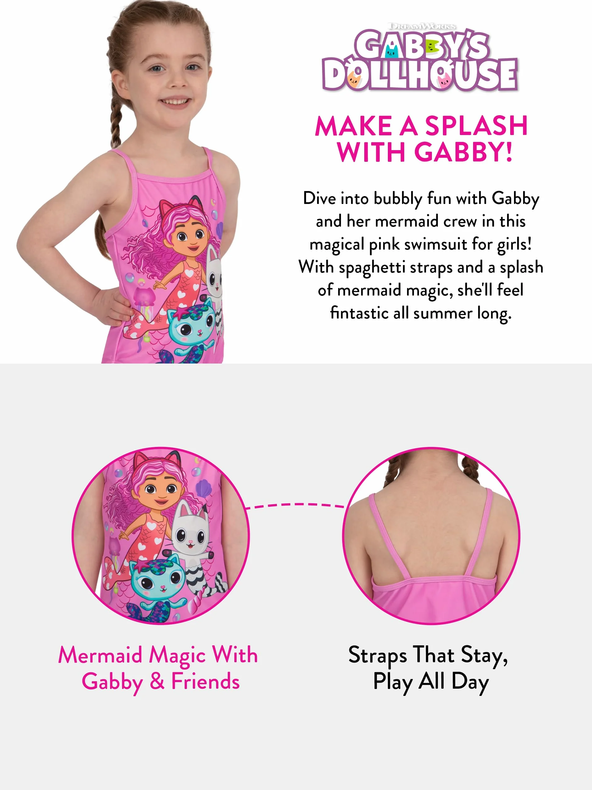 DreamWorks Gabby's Dollhouse Costume Piscina Bambina, Costume Bambino Piscina, Costumi Interi Sirena