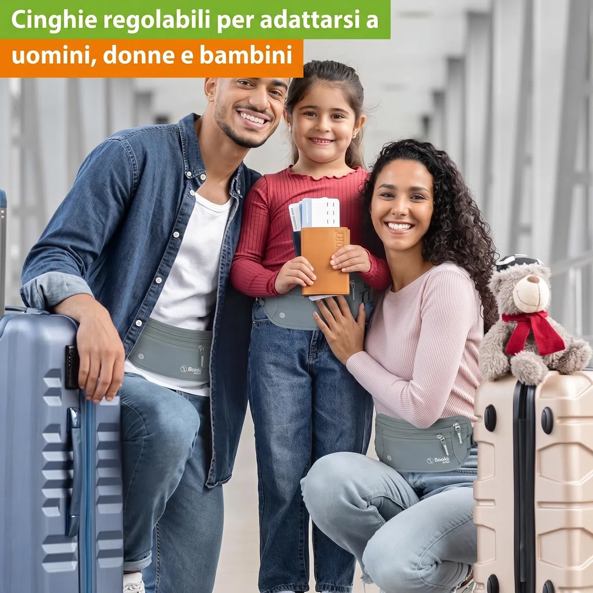 Boxiki Travel Marsupio Portasoldi Nascosto per Uomo e Donna - Marsupio a Blocco RFID per Passaporto, Portafoglio e Telefono