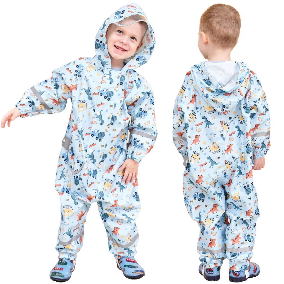 Fewlby Tuta Impermeabile Bambini Tuta Pioggia Bambina Antipioggia con Cappuccio Poncho Impermeabile Ragazze Ragazzi Giacche da Pioggia con Cappello Trasparente per 1-10 Anni