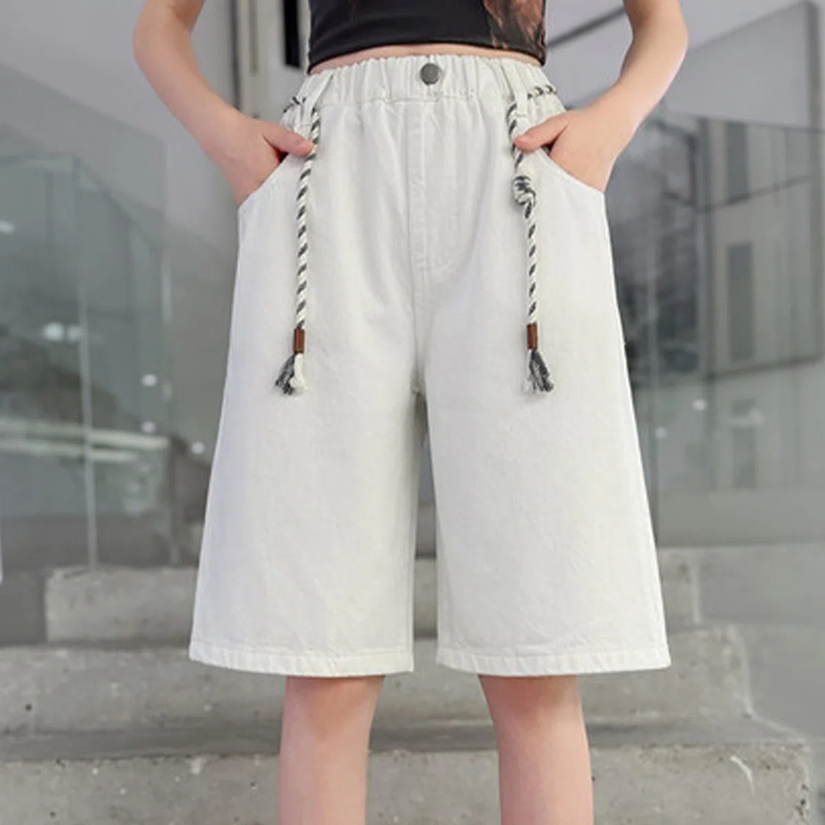 Pantaloncino da Ragazza Elasticizzato Casual con Elastico in Vita Alta Pantaloncini Estivi da Bambina Pantaloni Corti Larghi Pantaloni Corti Bambina per Vacanze al Mare