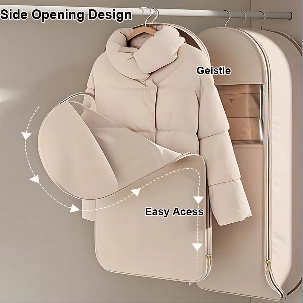 Borsa salvaspazio da appendere, con cerniera a compressione, salvaspazio, organizer per armadio per piumino, sacchetti sottovuoto (beige, (M, L, XL, 3 pezzi)
