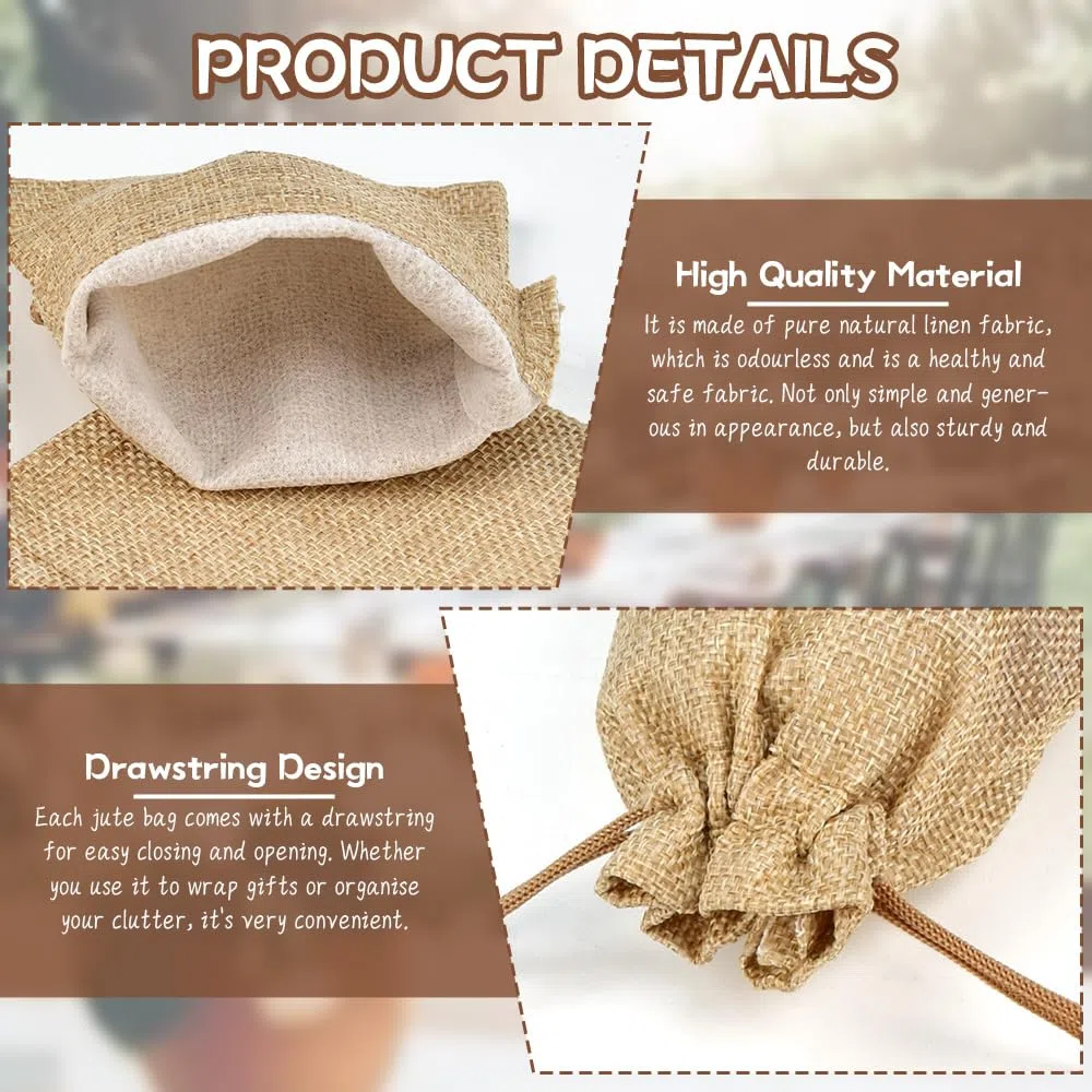 LANSKYLAN 50 Pz Sacchetti di Juta con Coulisse 10*12cm - Sacchetti Regalo Riutilizzabili per Gioielli, Matrimonio, Festa, Fai da Te