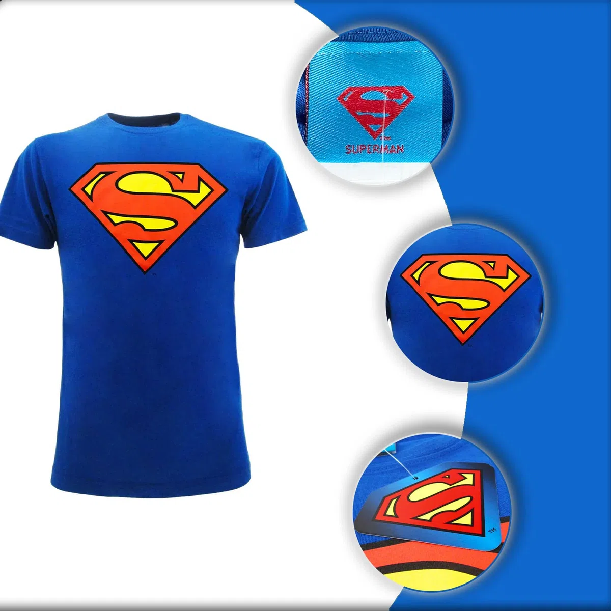T-Superman Logo Supereroe. Clark Kent. Maglietta Ufficiale. Maglia Unisex. Blu e Rosso. Bambino Ragazzo e Adulto.