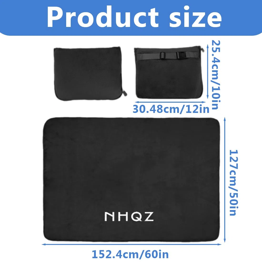 NHQZ Coperta da Viaggio,50x60in(152 x127cm) Coperta da Viaggio e Cuscino,Morbido e Caldo 2 in 1,Portatile Aereo per Viaggi D'affari e Ufficio (Nero)
