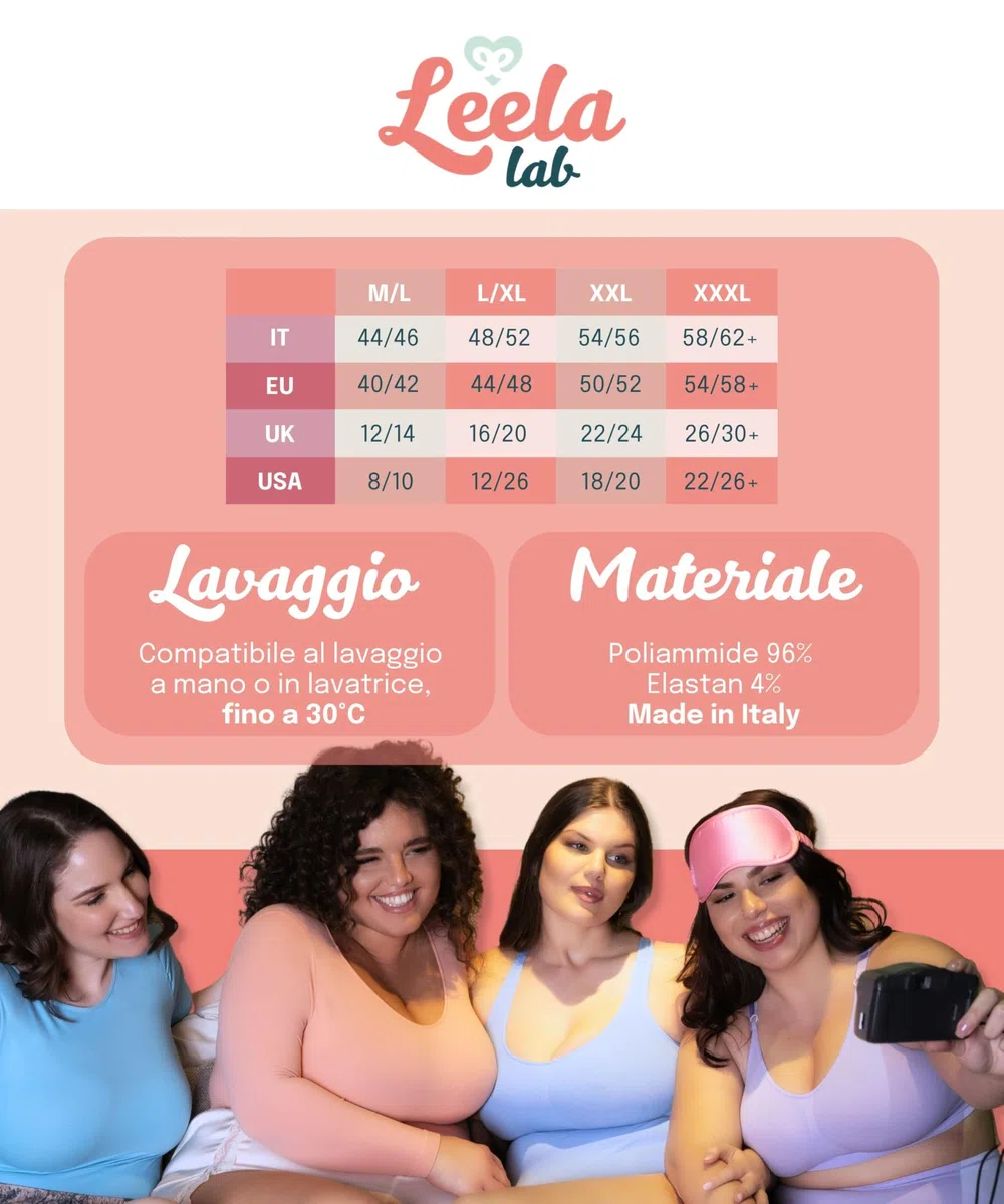 LEELA LAB Reggiseno Senza Ferretto Donna Taglie Forti, Comodo e Versatile con Spalline Regolabili, Realizzato con Tecnologia Seamless Senza Cuciture - Made in Italy
