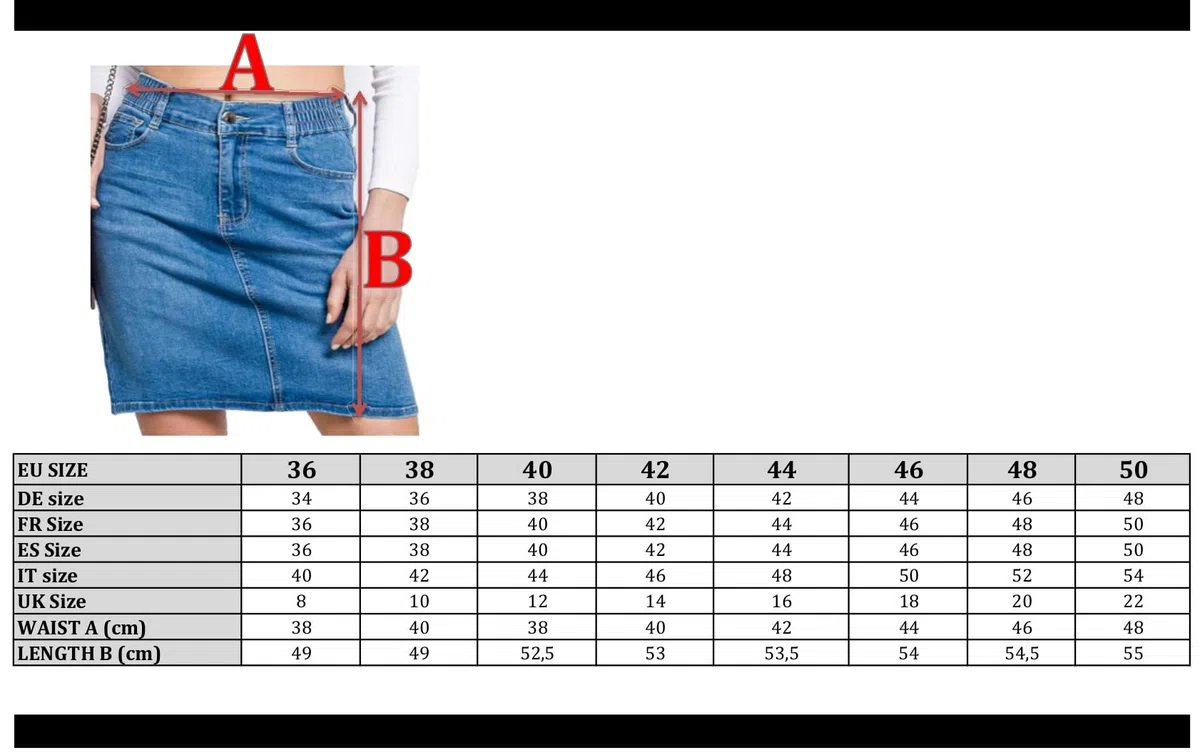 Van Der Rich ® - Gonna di Jeans al Ginocchio con Elastico in Vita - Donna