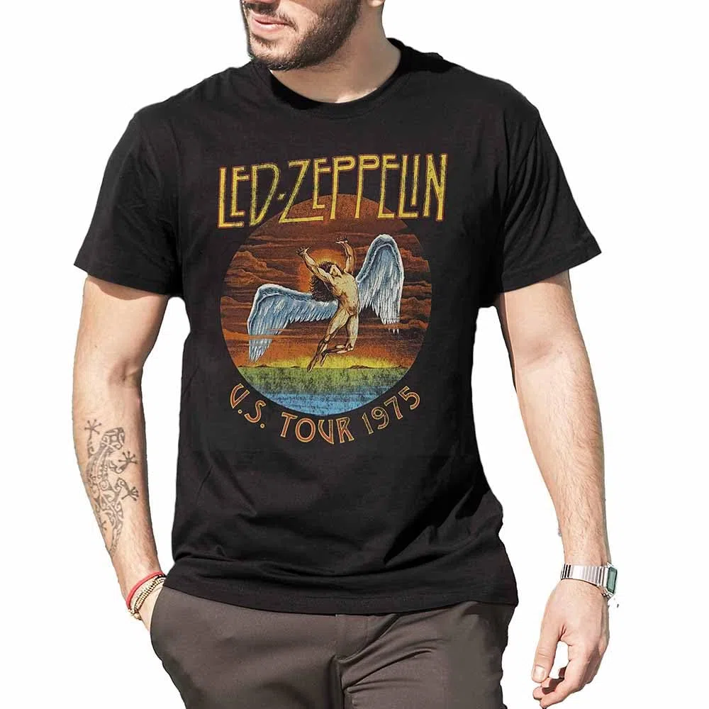Led Zeppelin T-Shirt U.S. Tour 1975. Maglietta Ufficiale. Band Rock. Maglia Unisex Adulto Ragazzo.