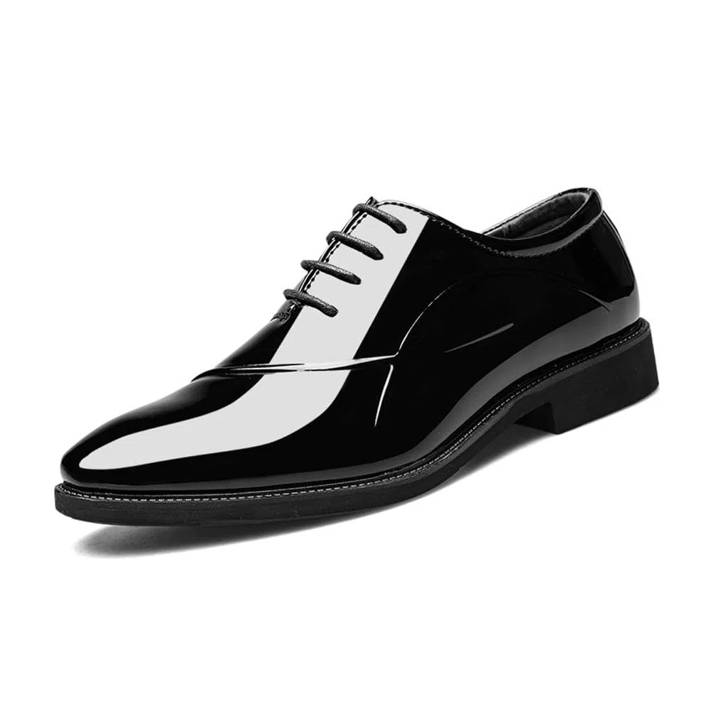 Scarpe Oxford Uomo Eleganti Derby Stringate Lucide con Punta in Pelle Verniciata Antiscivolo Low Top Antiscivolo Prom