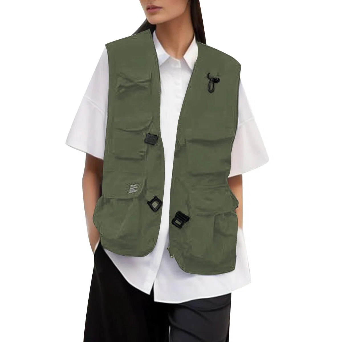WWricotta Gilet funzionale multitasche tinta unita da donna Giacca senza maniche da esterno con vestibilità ampia