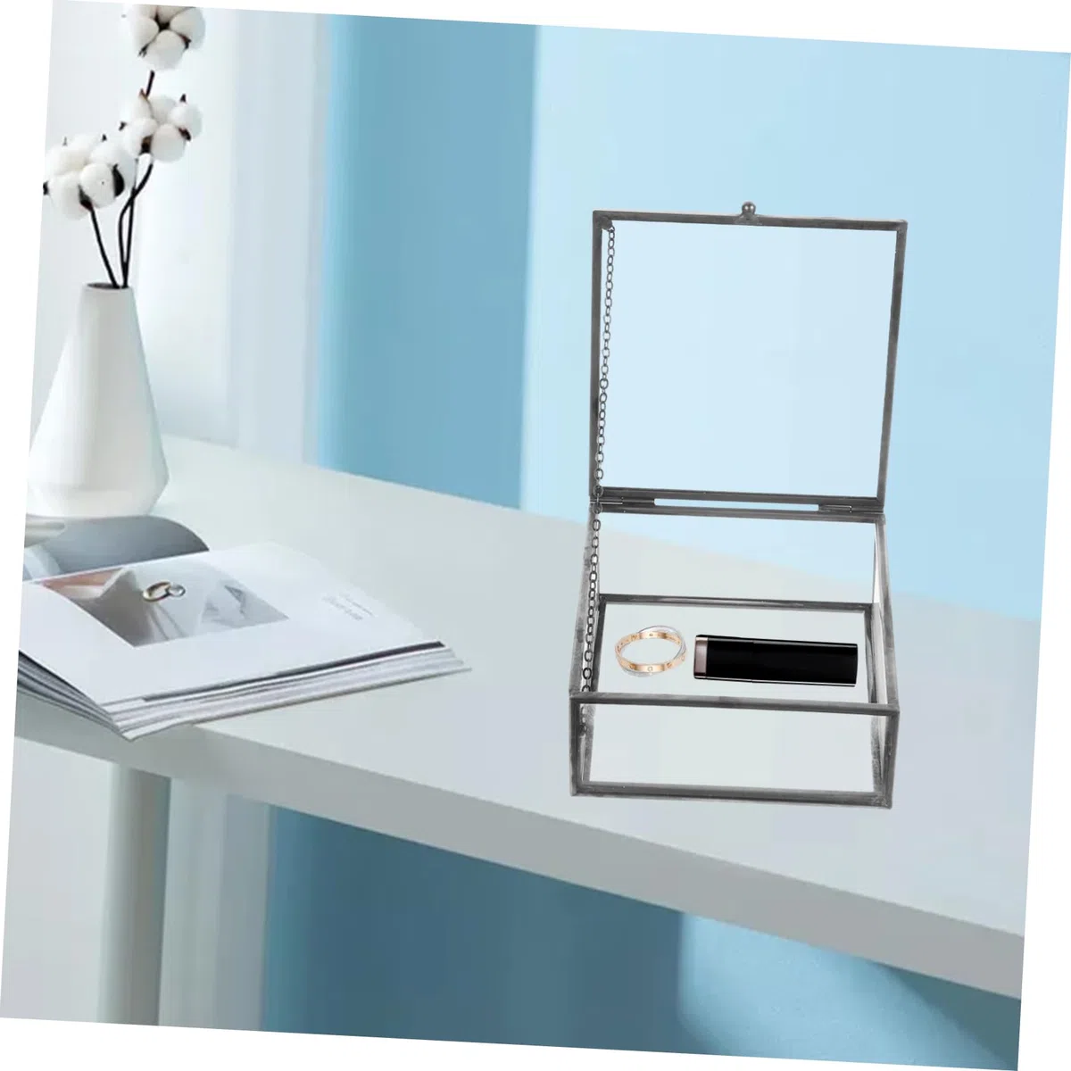 Mipcase Scatola Portaoggetti Vetro Trasparente con Cornice Organizer per Gioielli e Cosmetici Custodia Portatile Polvere per Orecchini e Collane Contenitore da Nero