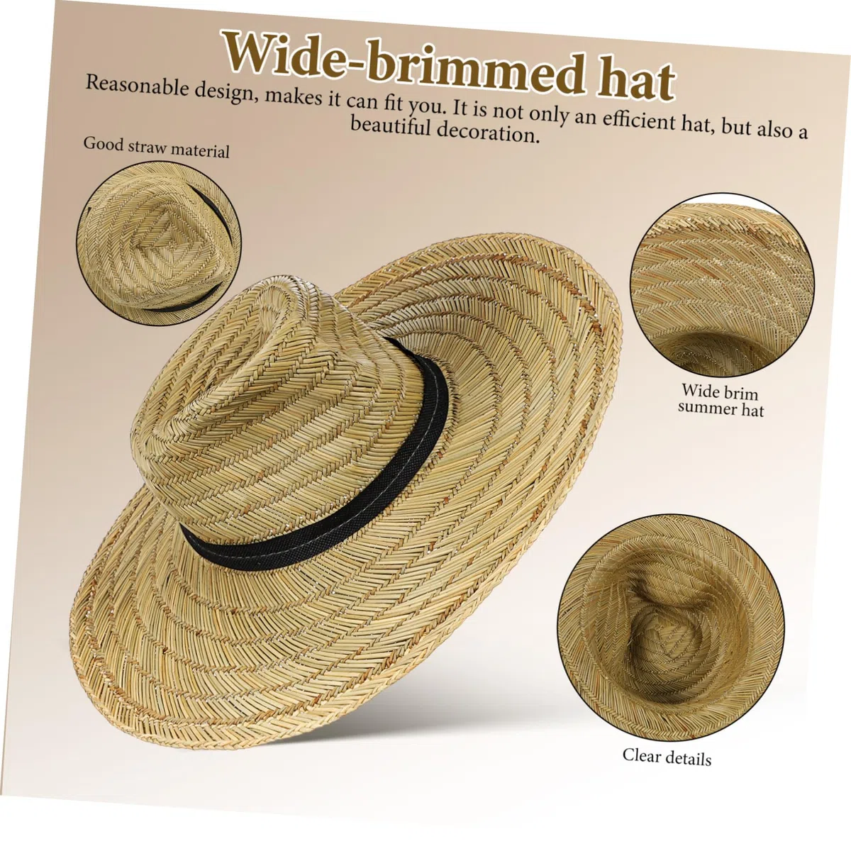 Cappello da Spiaggia Uomo in Paglia Ampia Falda, Leggero e Traspirante, per Campeggio e Shopping all’Aperto, Protezione Solare Stagione Calda