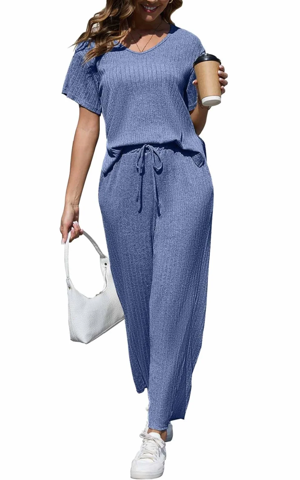 CheChury Completo Sportiva Tuta Donna 2 Pezzi Estiva - T-Shirt e Pantaloni Casual da Jogging Elegante per Ginnastica, Training, Casa, Fitness, Pigiama
