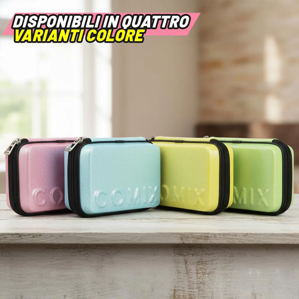 COMIX - Astuccio Scuola, Astuccio Maxi Zip per Bambini e Ragazzi, con Set Cancelleria Incluso, Cover Rigida con Maxi Logo in Rilievo e Tirazip in Metallo, 14,5 x 21h x 6,5 cm