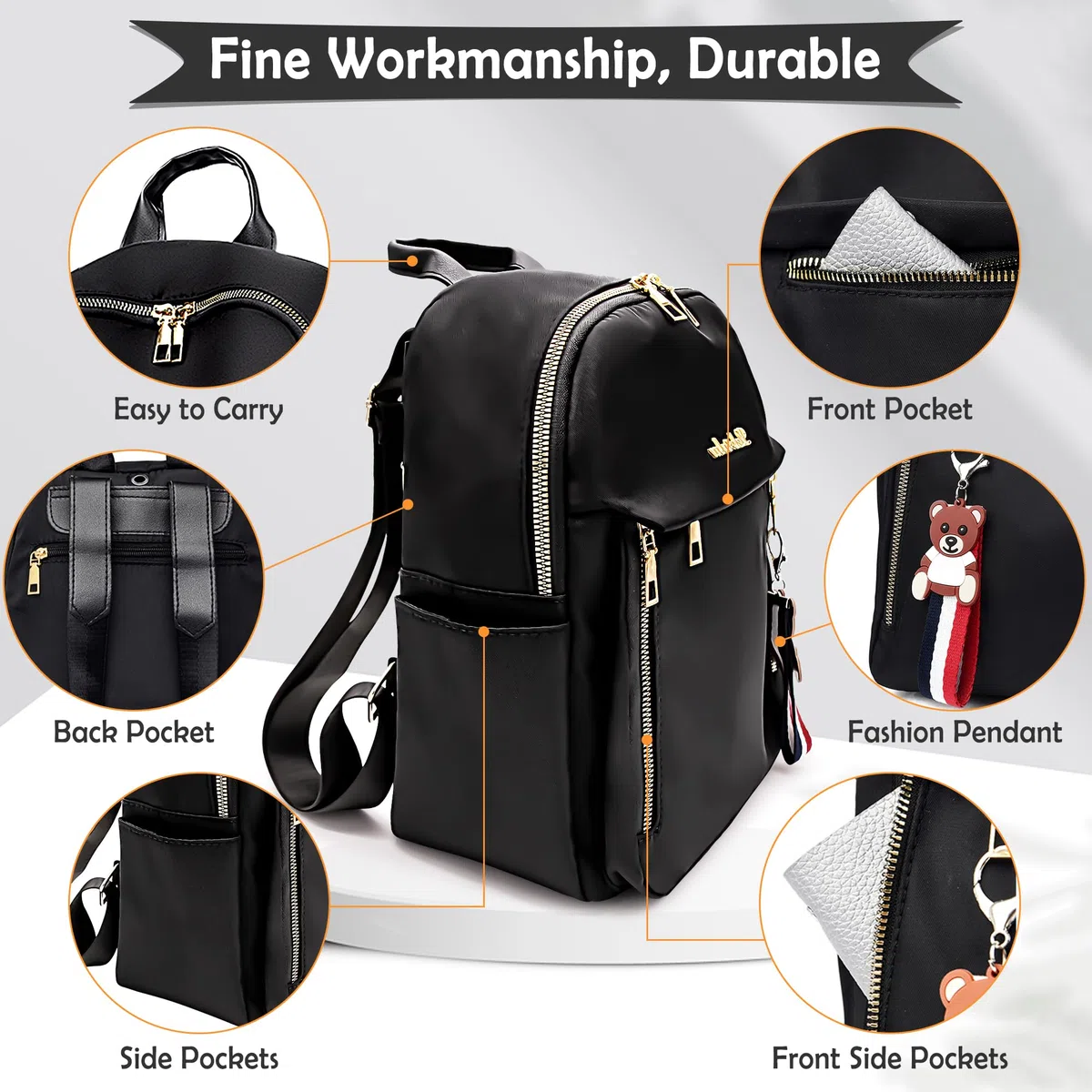 Zaino Donna Antifurto, Casual Borsa Tracolla Moda Zainetto Ragazza Leggero Impermeabile Viaggio Daypack Regolabile Piccolo Spalla per Scuola Lavoro Shopping Trekking, Nero