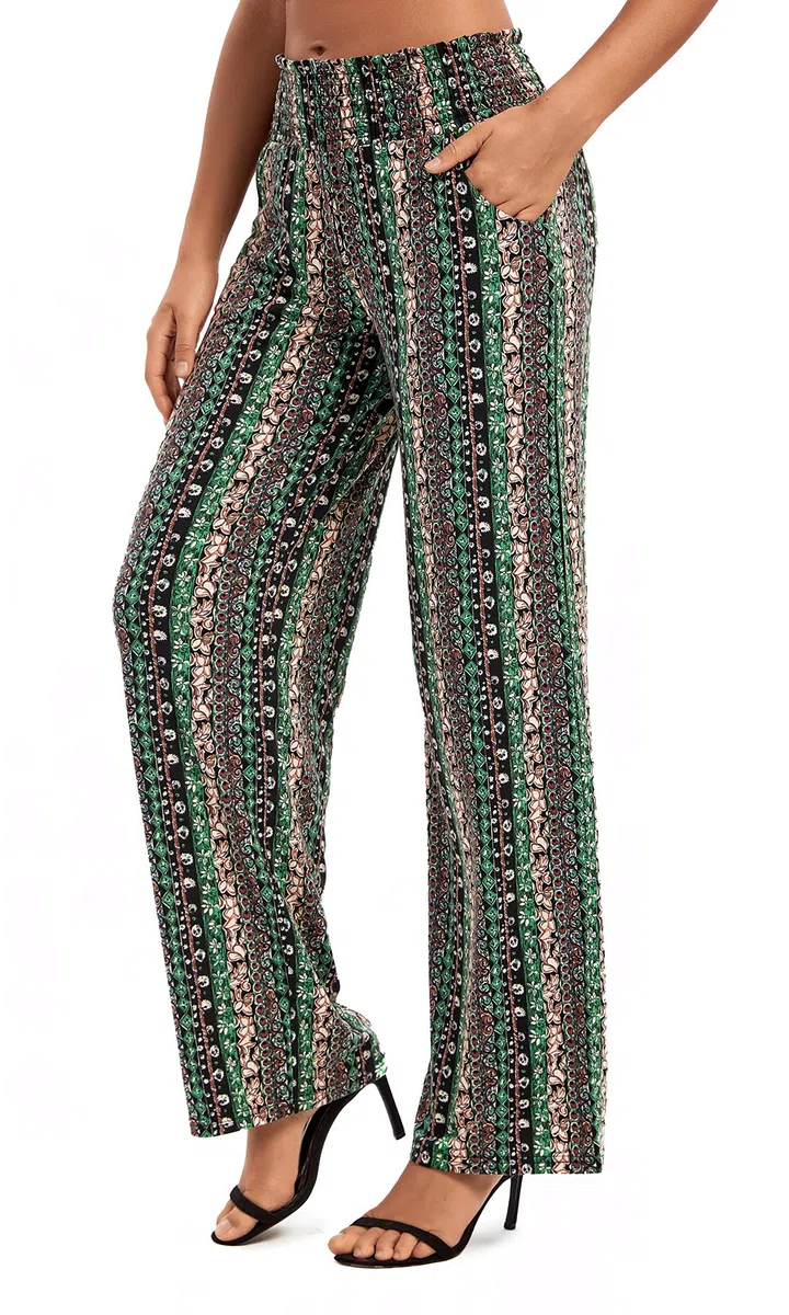 EXCHIC Donne Gamba Dritta Sciolto Boho Yoga Pantaloni Casual Elastico Vita Pantaloni con Tasche