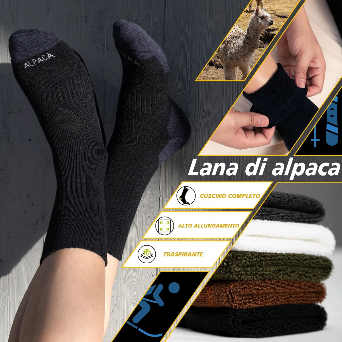Calze Termiche Donna Uomo 2 Paia Lana de Alpaca Invernali Calzini Termici Calde Caldi Pesanti Ciclismo Trekking Running Sci Sportive Taglie 35-51