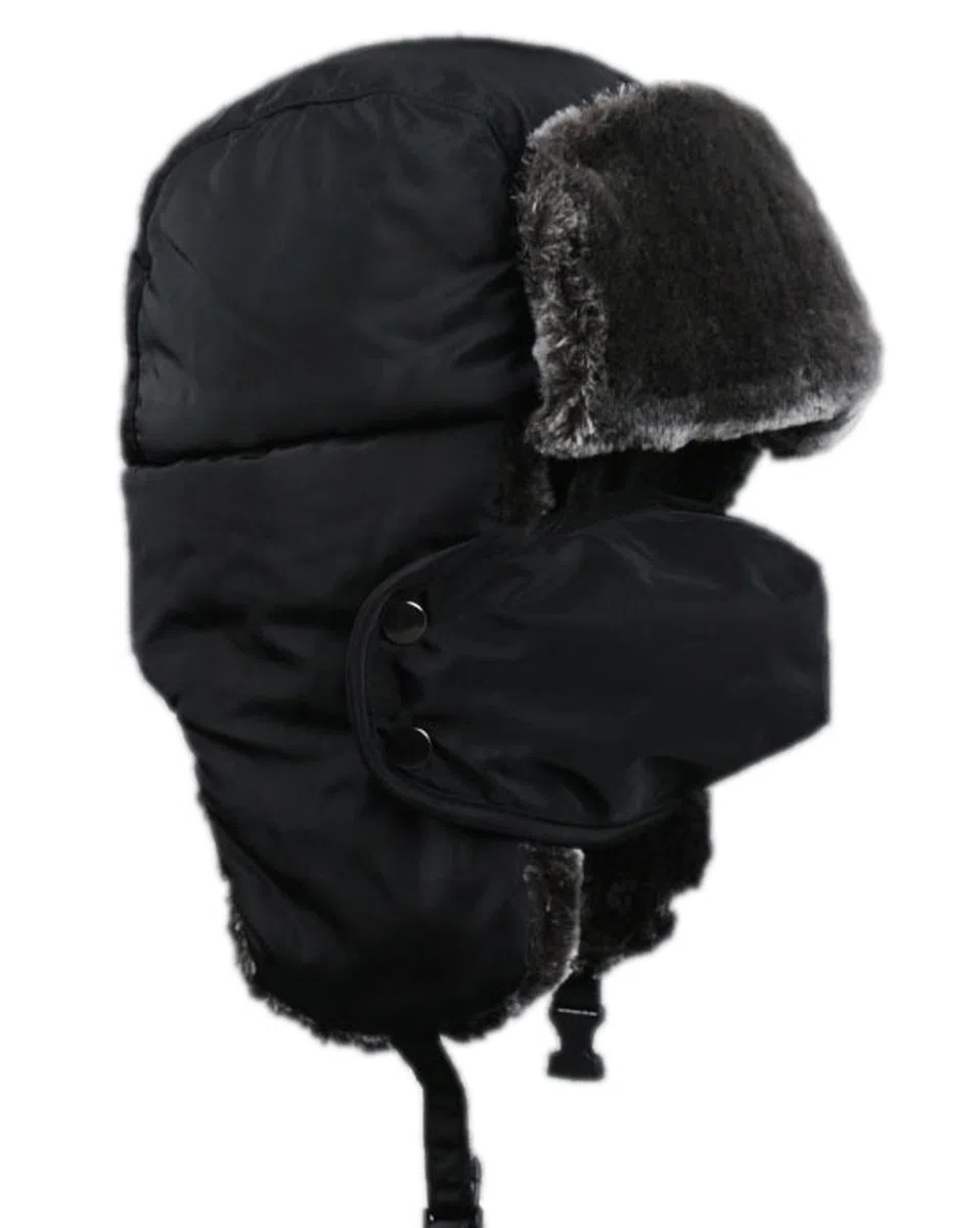 Cappello Invernale Unisex per Bambini dai 5 ai 15 Anni, Foderato in Pelliccia Termica con Aletta per Le Orecchie, Antivento, Copertura per la Bocca, Neve, Sci, Snowboard, Bomber, Bambino, Nero