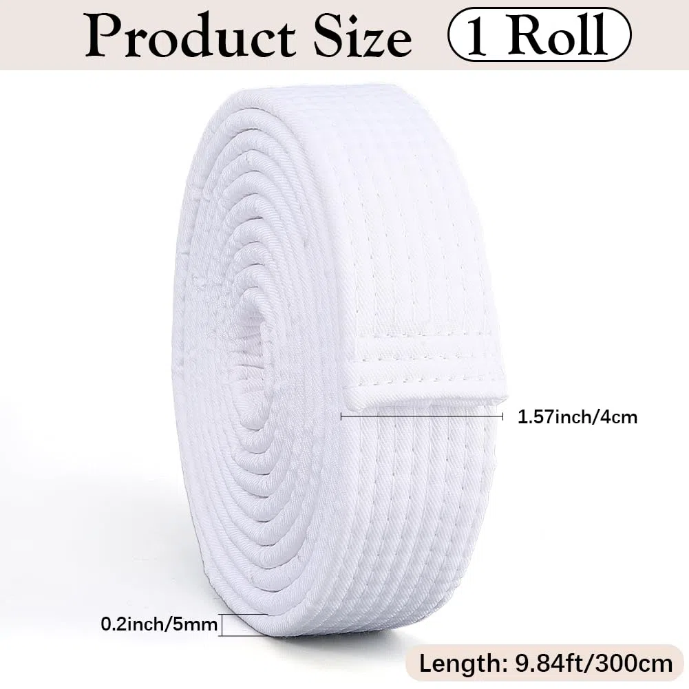 CREATCABIN Cinture Bianche Karate in Poliestere Arti Marziali Judo Jiu-Jitsu Brasiliano TKD Aikido Cintura Grado Uniforme Lunga e Morbida vestibilità Universale Cinture Taekwondo Adulti Uomo 300cm