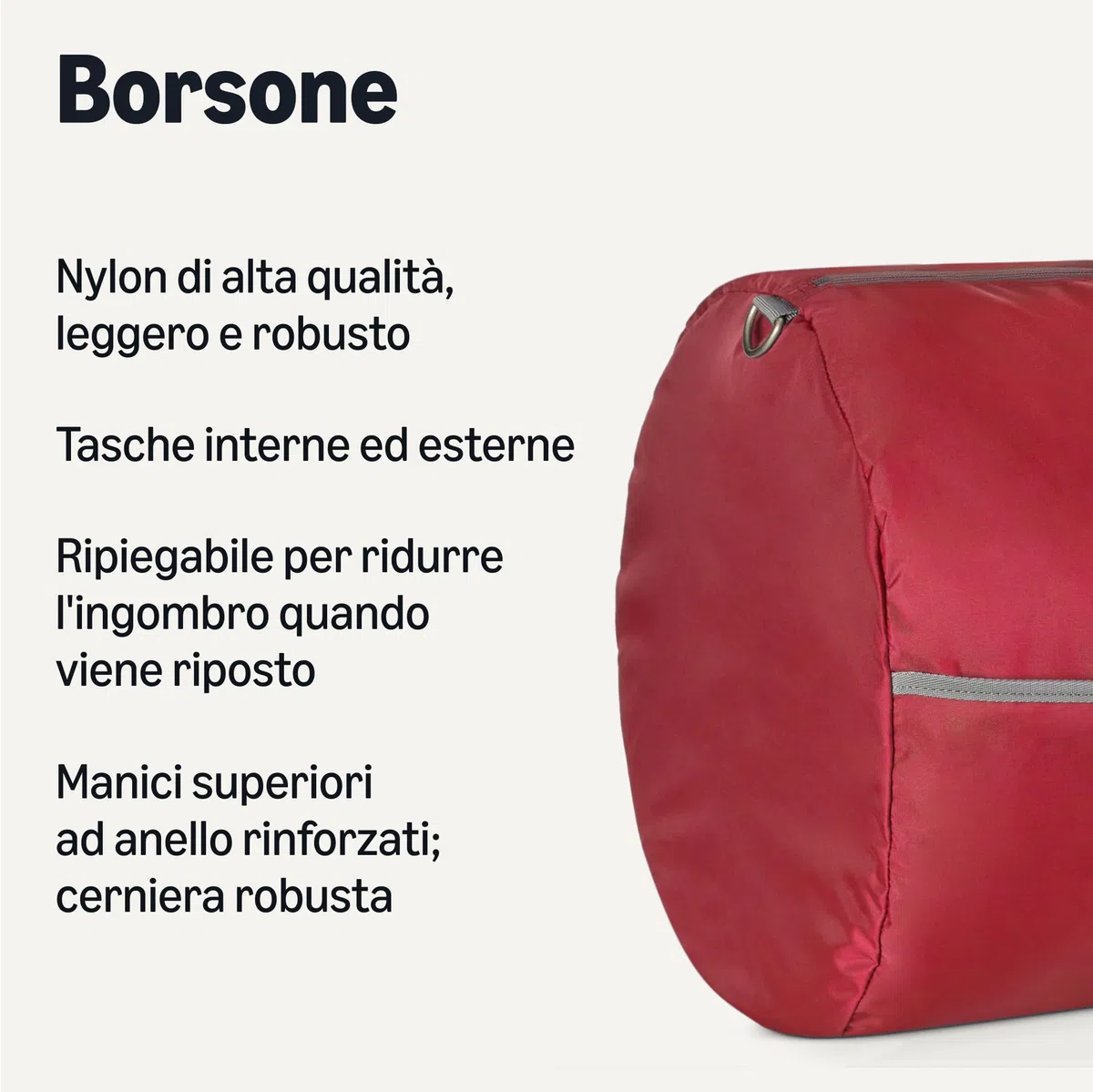 Amazon Essentials, Borsone Pieghevole Extra Large in Nylon da 82,3 cm per Viaggio/Conservazione con Tasche con Cerniera,150 L, Capacità 22,7 kg, Rosso (in Precedenza Amazon Basics)