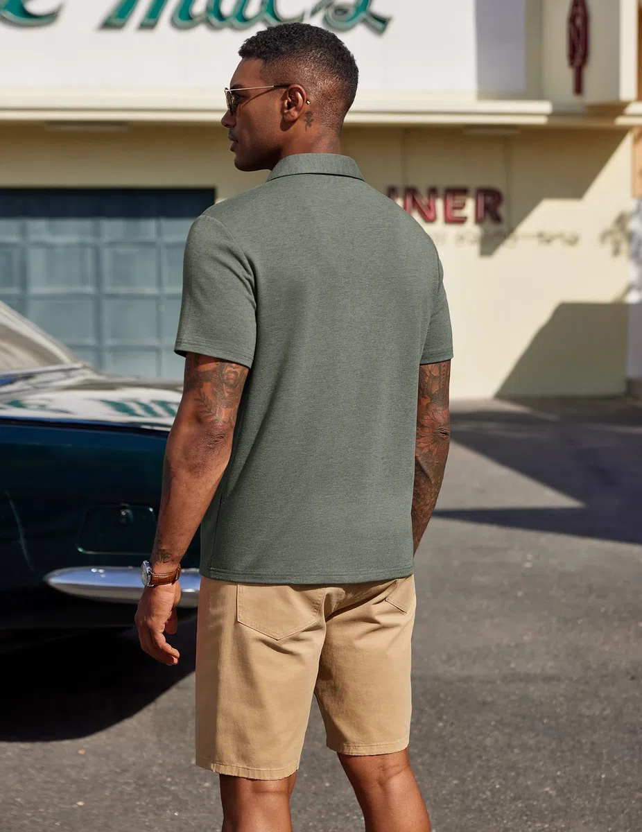 COOFANDY Polo da Uomo Manica Corta Estiva Casual Regular Fit in Maglia con Colletto Button Down Stretch Golf