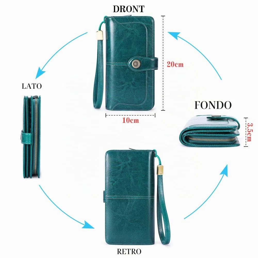 SENDEFN Portafoglio donna in pelle grandi donne frizione con protezione RFID portafoglio grande portafoglio portafoglio portafoglio lungo con 17 tasche per carte