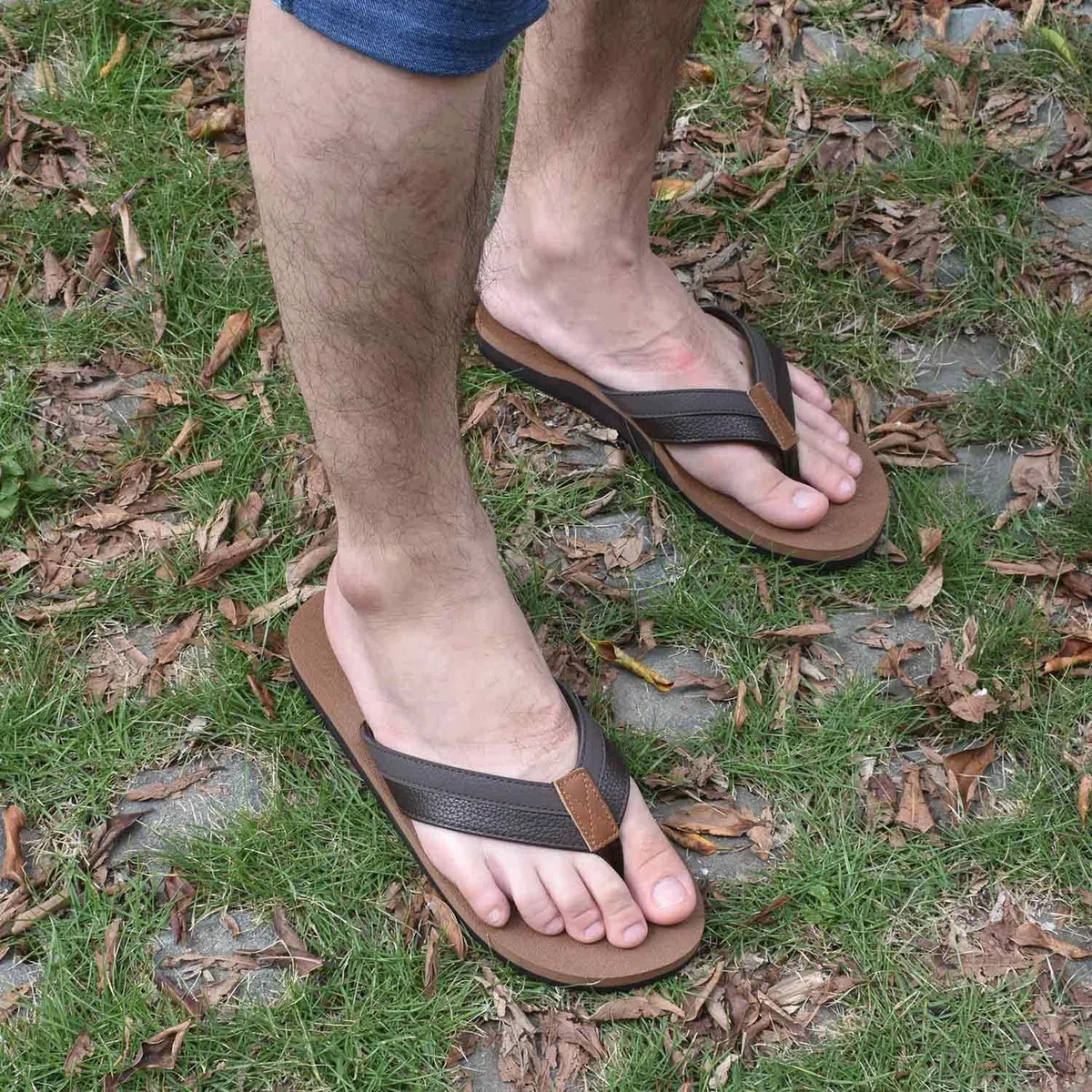 KuaiLu Infradito Uomo Estive Comode Pelle Ciabatte Supporto Arco Plantare Spiaggia Piscina Sandali Cuoio Mare Leggere Antiscivolo Gomma Suole