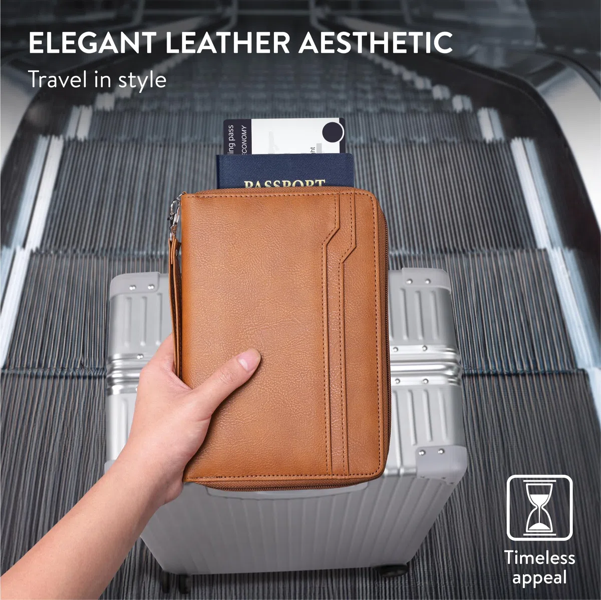 Navaris Porta Documenti da Viaggio - Passport Holder - Travel Wallet - Portadocumenti - Custodia Porta Passaporto e Carte - Portafoglio per Famiglie - Pelle PU Marrone Impermeabile
