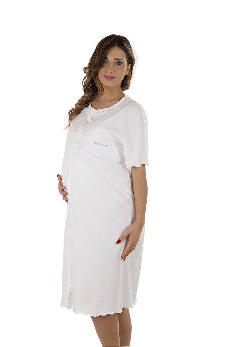 Premamy - Camicia Clinica per Premaman, Modello Aperto Davanti, Cotone Jersey, Pre-Post Parto
