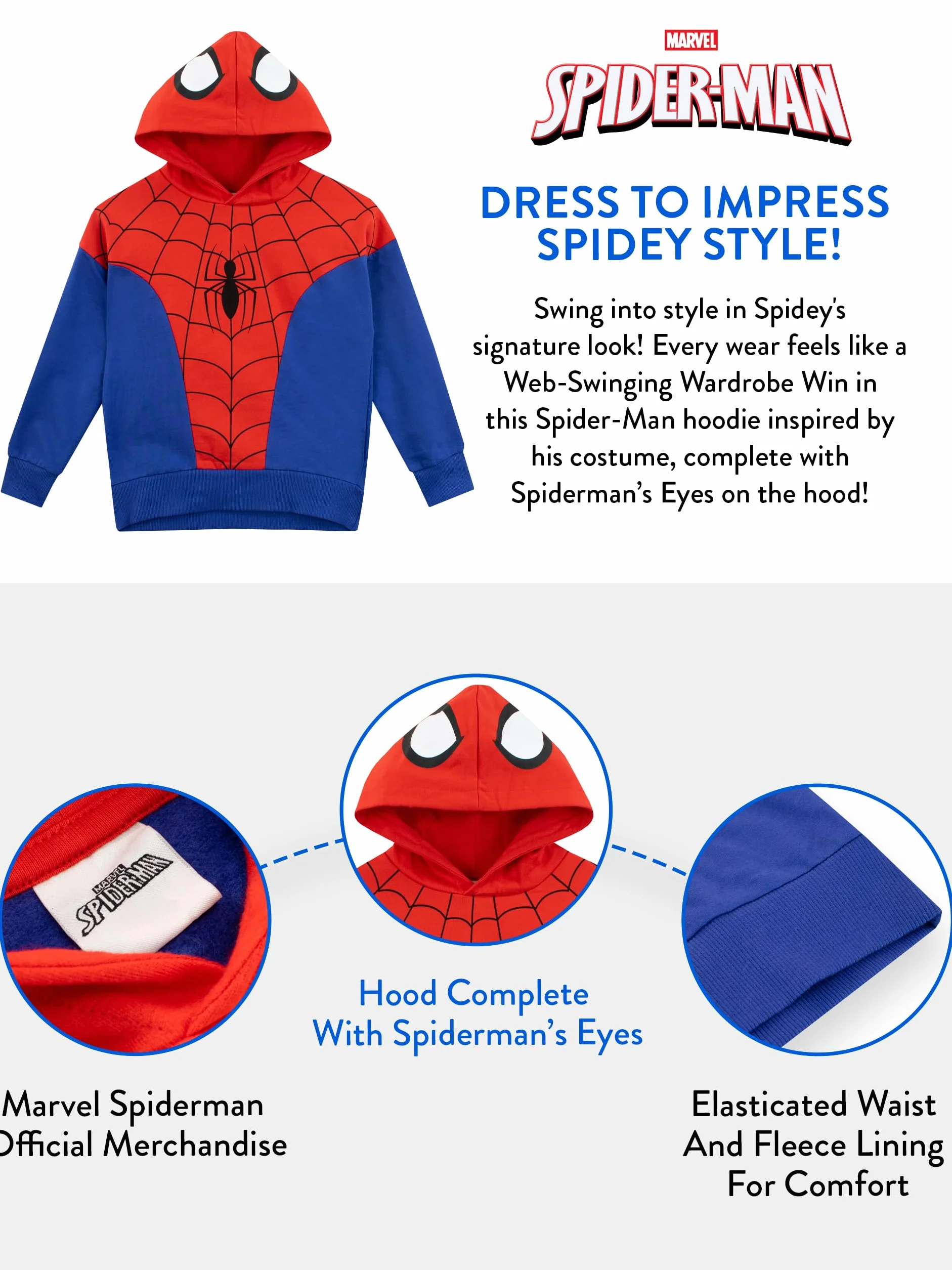 Marvel Felpa per Bambini| Felpa con Cappuccio Spiderman | Maglione per Ragazzi