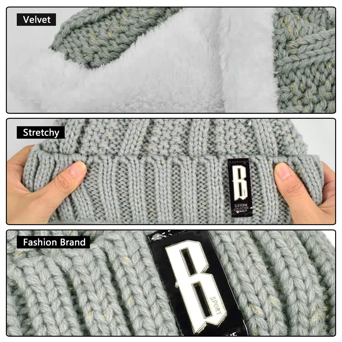 UMIPUBO Donna Cappello Sciarpa e Guanti Touch Screen Set Invernali Berretto Scaldaorecchie in Peluche di Calze Cappello a Cuffia in Maglia 5 Pezzi per Donna Sport all'aperto Sci