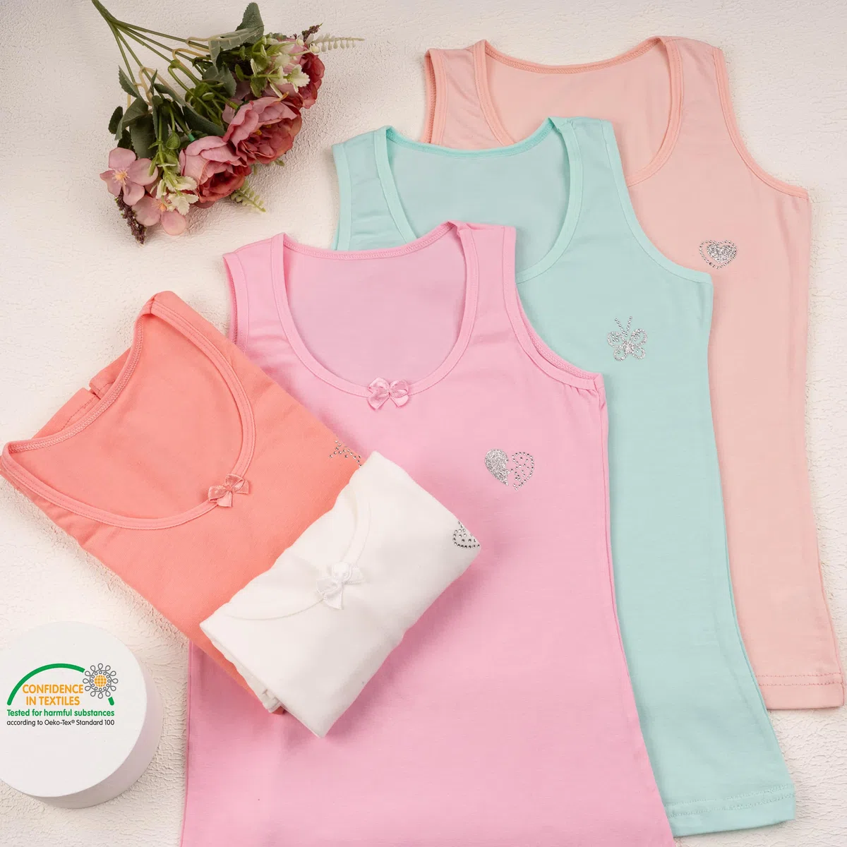 LOREZA ® 5 Cannottiera da Bambina in Cotone Canotta Intima con Strass - 2-13 Anni