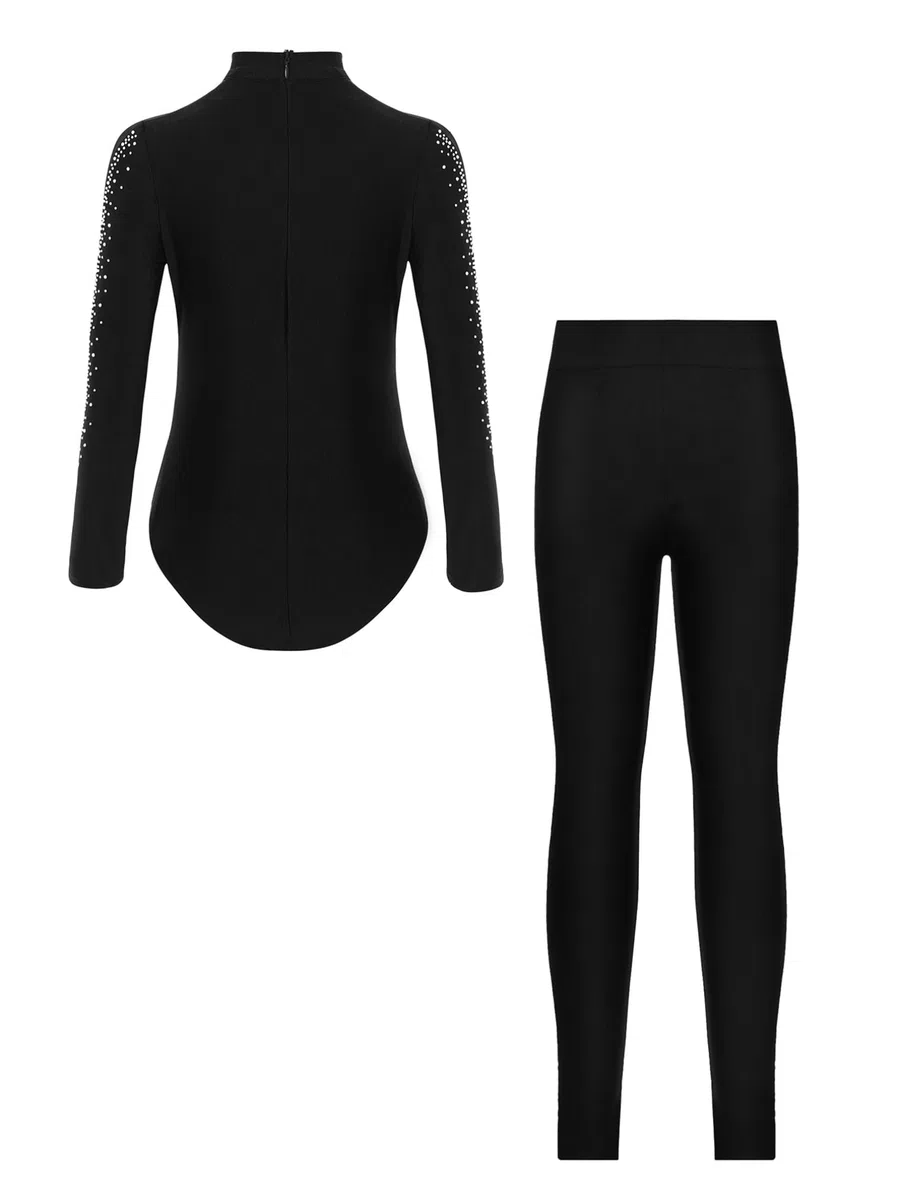 ranrann Camicia da Ballo Ragazzo Body Danza Classica con Strass e Leggings Completo da Ballo Latino Tuta da Ginnastica Leotard Pattinaggio Artistico Dancewear