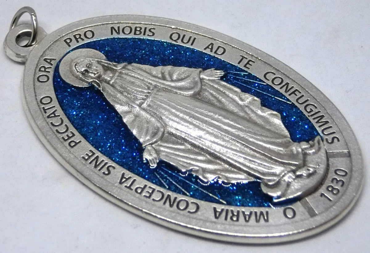 GTBITALY 60.836.31 miracolosa medaglia madre maria miracolosa + logo preghiera in latino argento misura 9 cm con brillantini glitter smaltato a mano