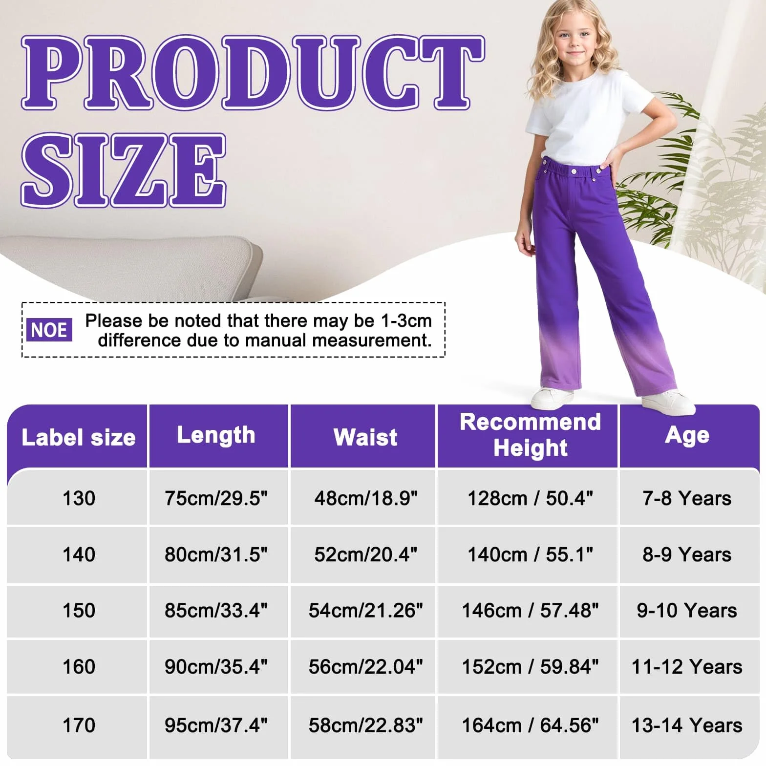 Jeans Ragazze Larghi Baggy Denim Pantaloni Bambina Gamba Larga Elasticizzati Vita Lunghi Jean Ragazza Colorati Loose Fit Casual Pants Leggeri Moda Streetwear, 7-14 Anni